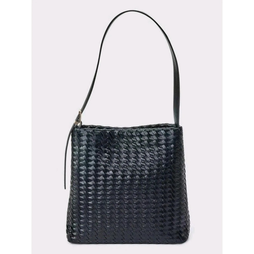 A New Day Black Woven Faux Leather Shoulder Bag NWT